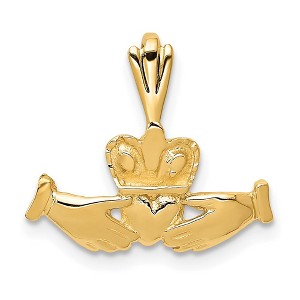 Black Bow Jewelry 14k Yellow Gold Claddagh Pendant, 16mm (5/8 inch) - 1 of 4