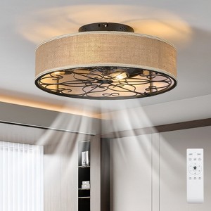 Angel Sar 20 Inch Caged Ceiling Fan with Light, Flush Mount Bladeless Farmhouse Design, 6-Speed Silent Motor with Remote, for Low Ceiling Bedroom - 1 of 4