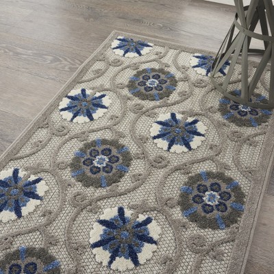 Aloha Floral Bloom Grey/Blue Synthetic 2'8" x 4' Indoor/Outdoor Rug