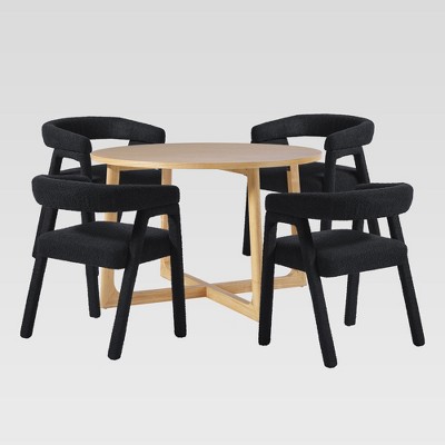 Saracina Home 5pc Round Dining Table Set with Fully Upholstered Solid Wood Chairs