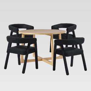 Saracina Home 5pc Round Dining Table Set with Fully Upholstered Solid Wood Chairs - 1 of 4