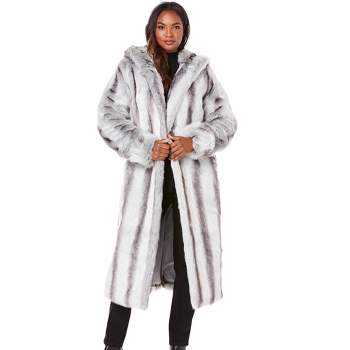 Roaman's Women's Plus Size Full Length Faux-Fur Coat with Hood