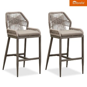 PURPLE LEAF Patio Sunbrella Bar Stools Set of 2 Handwoven Wicker Bar Height Stool Modern Aluminum Outdoor Wicker Barstools with Back and Cushion - 1 of 4