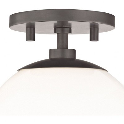 Elegant Globe Indoor/Outdoor Semi-Flush Mount in Polished Nickel with White Glass Shade