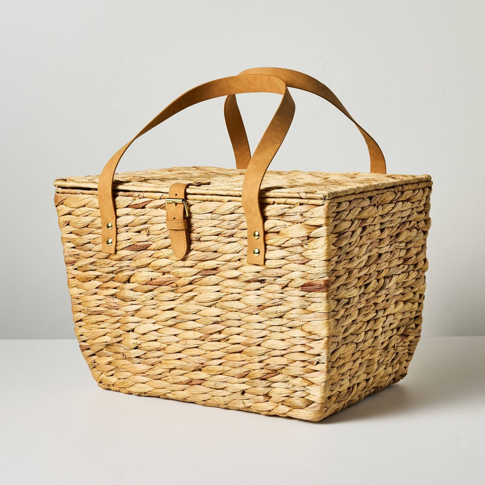 Photos - Food Container Natural Woven Picnic Basket with Green Plaid Liner - Hearth & Hand™ with M
