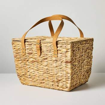 Natural Woven Picnic Basket with Green Plaid Liner - Hearth & Hand™ with Magnolia