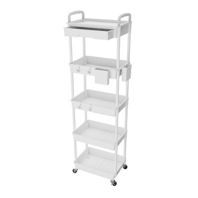 YIGII 5 Tier Rolling Utility Cart with Drawer,REBECAT Utility Cart Made of Multifunctional Storage Organizer Tool for Kitchen,Bathroom,Office(White)