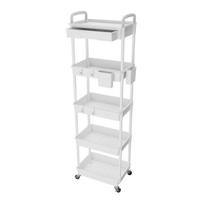 YIGII 5 Tier Rolling Utility Cart with Drawer,REBECAT Utility Cart Made of Multifunctional Storage Organizer Tool for Kitchen,BathroomOffice(Black) - 1 of 4
