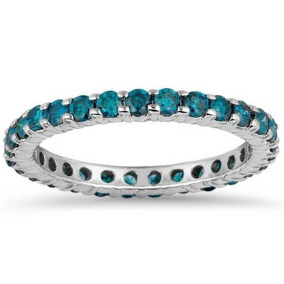 Pompeii3 1 1/2ct Blue Diamond Eternity Ring 14K White Gold