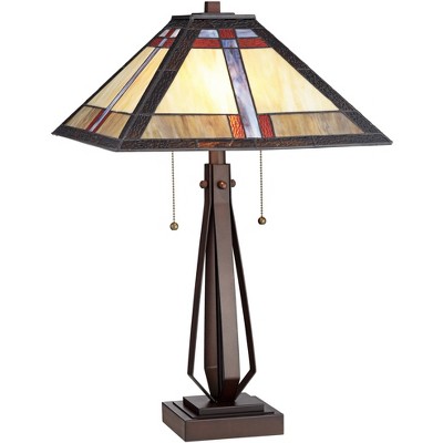 Robert Louis Tiffany Mission Table Lamp 25.5" High Bronze Stained Art Glass Shade for Living Room Bedroom Bedside Nightstand Office Family
