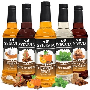 Syruvia Variety Pack - Pumpkin Spice, Pumpkin Pie, Brown Sugar Cinnamon, Gingerbread & Peppermint Syrup 25.4 Fl oz (5-Pack) - 1 of 4