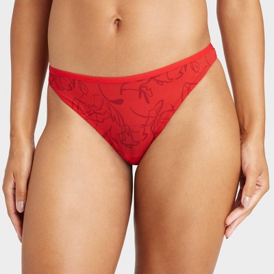 Women's Floral Print Mesh Thong - Auden™ Red XL