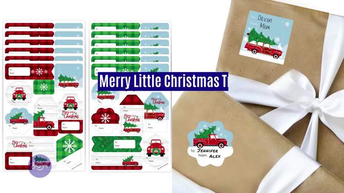 Big Dot of Happiness Merry Little Christmas Tree - Red Truck and Car Christmas Party Gift Tag Labels - To and From Stickers - 12 Sheets - 120 Stickers, 2 of 10, play video