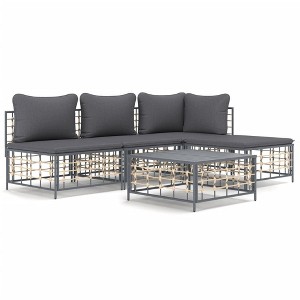 vidaXL 5-Piece Patio Lounge Set with Dark Grey Cushions - Anthracite Poly Rattan, Powder-Coated Steel Frame, Versatile Outdoor Furniture Collection - 1 of 4
