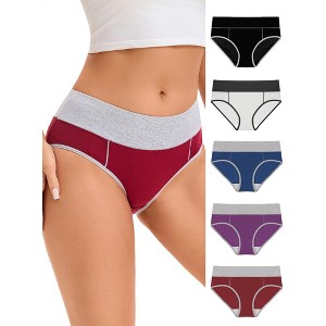 INSPIRE CHIC Women's Stretch Breathable Contrast Color Briefs 5 Pcs - 1 of 4