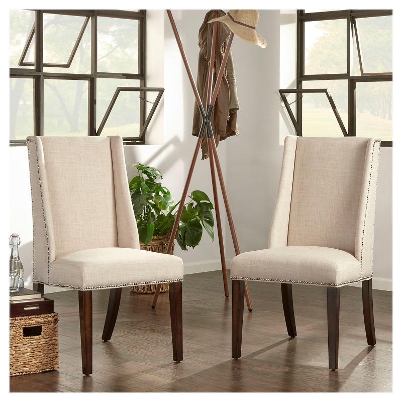 Set of 2 Harlow Wingback Dining Chair with Nailheads Oatmeal - Inspire Q, 4 of 7