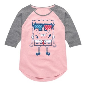 Girls' - SpongeBob SquarePants - Flag Fill Sunglasses Shirt Tail Raglan Graphic T-shirt - 1 of 4