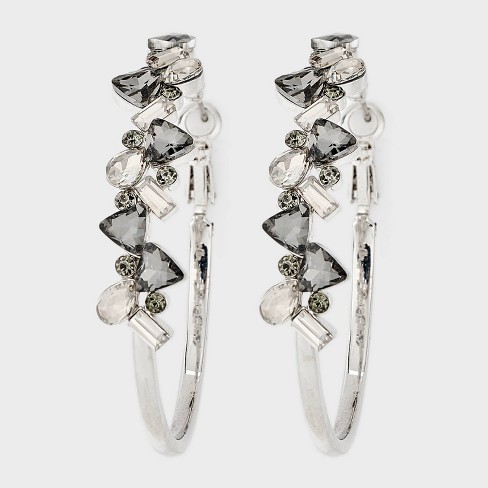 Glass Stone Hoop Earrings A New Day Black silver Target