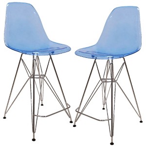 LeisureMod Cresco Modern Acrylic Barstool – Lightweight Steel Frame and Footrest Counter Stool for Kitchen Island, Home Bar, or Dining Area Set of 2 - 1 of 4