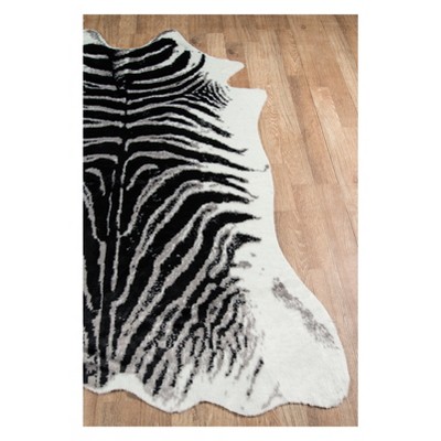 Acadia Black and White Faux Fur Zebra Area Rug