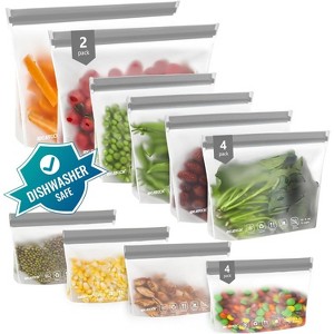 10 Pack Reusable Bags, Dishwasher Safe Leakproof Freezer Bags, BPA Free Food Storage for Lunch & Travel - 1 of 4