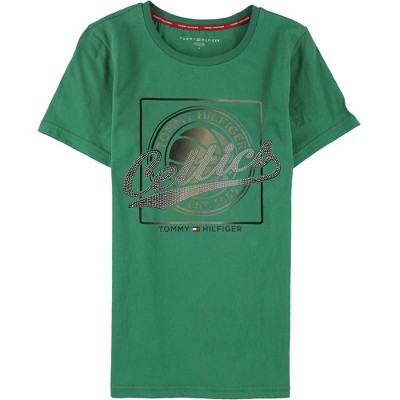 Tommy Hilfiger Womens Celtics Rhinestone Logo Embellished T-Shirt, Green, Small