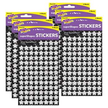 Trend Enterprises TREND Silver Sparkle Stars superShapes Stickers-Sparkle 400 Per Pack 6 Packs