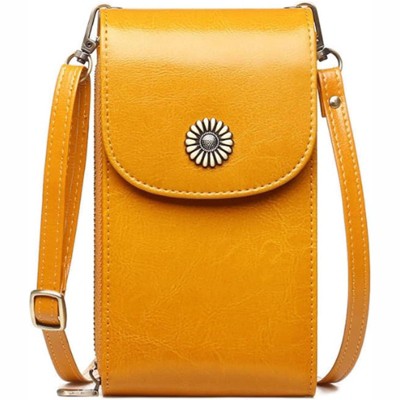 FATMOON Women Fashion Florets Crossbody Bag Vertical Phone Bags Cow Leather Purse Genuine Leather Shoulder Bag