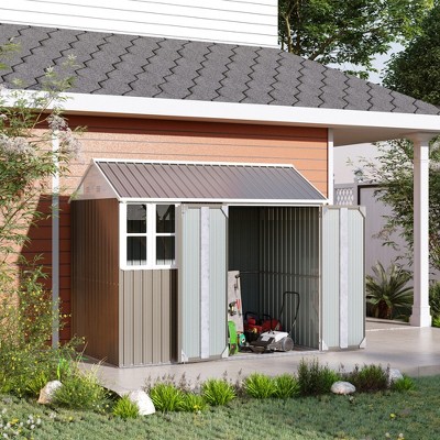 Gray 6' x 8' Metal Outdoor Storage Shed with Windows