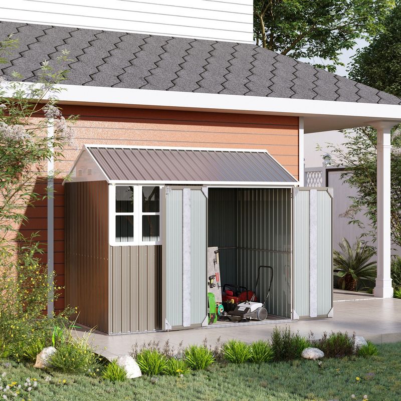 Outsunny 8' x 6' Outdoor Storage Shed, Extra Large Metal Garden Shed with Lockable Doors, Cottage Style 4-Pane Window & Vents, Gray, 2 of 7