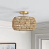 Dewdrop Boho Rattan Semi Flush Mount Ceiling Light, Gold Farmhouse Woven Rope Fixture for Bedroom Living Room - 3 of 4