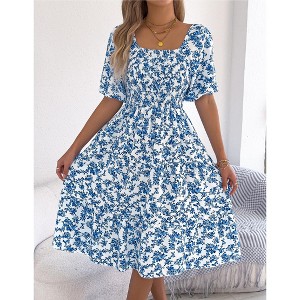 midi dress with short sleeves casual S-XL Women's Midi Dress Casual Square Neck Short Sleeve Elegant Fashion  Wear NEW