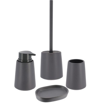 Gray 4-Piece Bathroom Accessory Set with Soap Dispenser and Holder