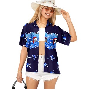 LA LEELA Women's Pirates Summer Hawaiian Dresses Button Up Tops Vintage Short Sleeve Caribbean Pirate Shirts Blouses for Women - 1 of 4