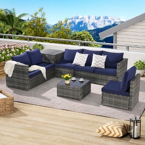 CAVINAS Outdoor Furniture Set, Woven L Shaped Patio Furniture with Coffee Table, Modern Lawn Furniture for Garden - 1 of 4