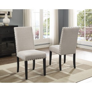 Roundhill Furniture Biony Fabric Dining Chairs with Nailhead Trim, Tan, Set of 2 - 1 of 4