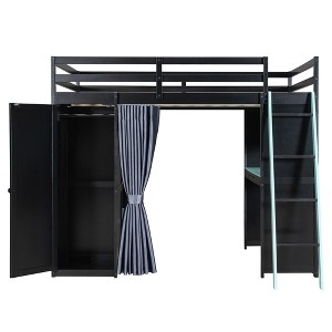 YOOCOZZ Full Size Wood Loft Bed with, Wardrobe, Shelves, Blackout Curtains, RGB Lights - 1 of 4