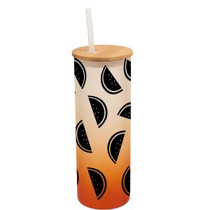 Elanze Designs Watermelon Fruit Happy Summer Vibes Wrap-Around Design 25 Ounce Frosted Gradient Glass On-The-Go Coffee Travel Skinny Tumbler Mug Cup, - 1 of 1