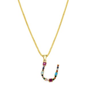 Adornia 14k Gold Plated Multi Color Stone Initial Necklace - 1 of 4