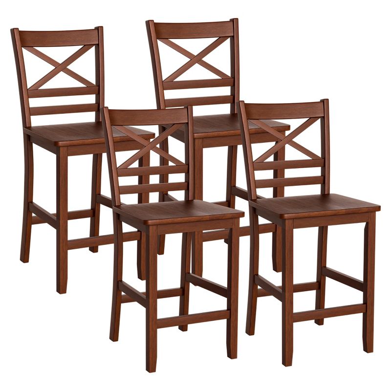 Costway Set of 4 Bar Stools 24'' Counter Height Chairs w/ Rubber Wood Legs Walnut, 1 of 9