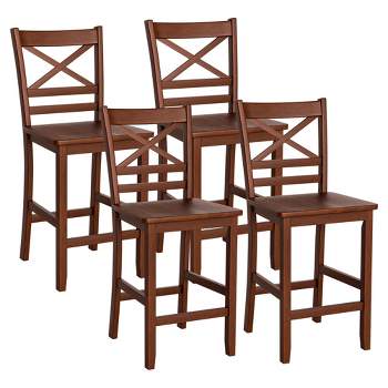 Costway Set of 4 Bar Stools 24'' Counter Height Chairs w/ Rubber Wood Legs Walnut