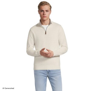 Lands' End Men's Bedford Rib Quarter Zip Sweater - Medium - Ivory