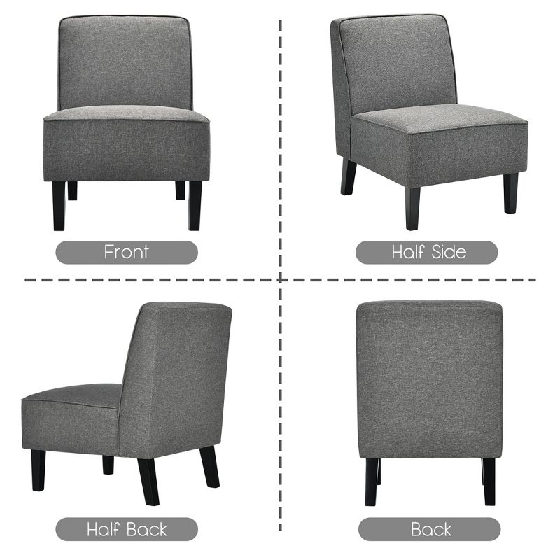 Tangkula Modern Armless Accent Chair Fabric Single Sofa w/ Rubber Wood Legs Grey, 4 of 8