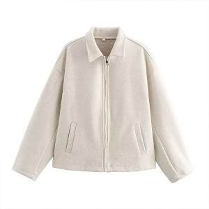 Coolmee Women's Cropped Wool Jacket Plain Zipper Short Pea Coats Fall Winter Trendy Tweed Jackets - 1 of 4