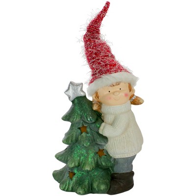 Northlight 30" Green and Red Girl Hugging a Tree Christmas Tabletop Decoration
