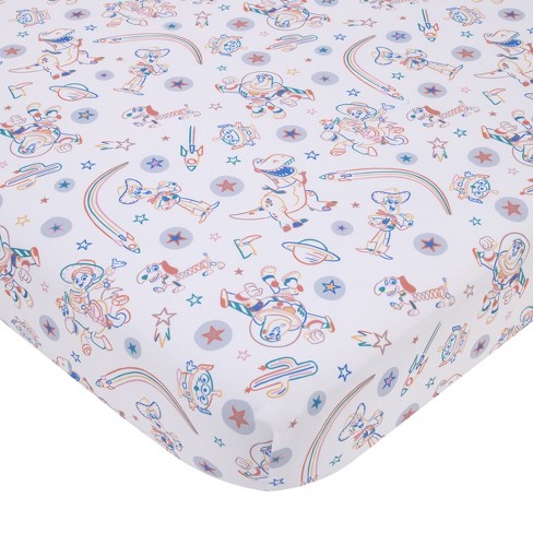 Disney Toy Story Blue Orange And White Woody Buzz And Jessie Super Soft Nursery Fitted Crib Sheet Target