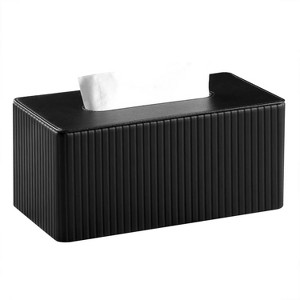 LunaLulinlk Stylish PU Leather Rectangular Tissue Box Holder with Magnetic Bottom Cover for Bedroom or Office (in Black Stria) - 1 of 4