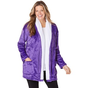 Dreams & Co. Women's Plus Size High Pile Fleece Lined Collar Microfleece Bed Jacket - 1 of 3