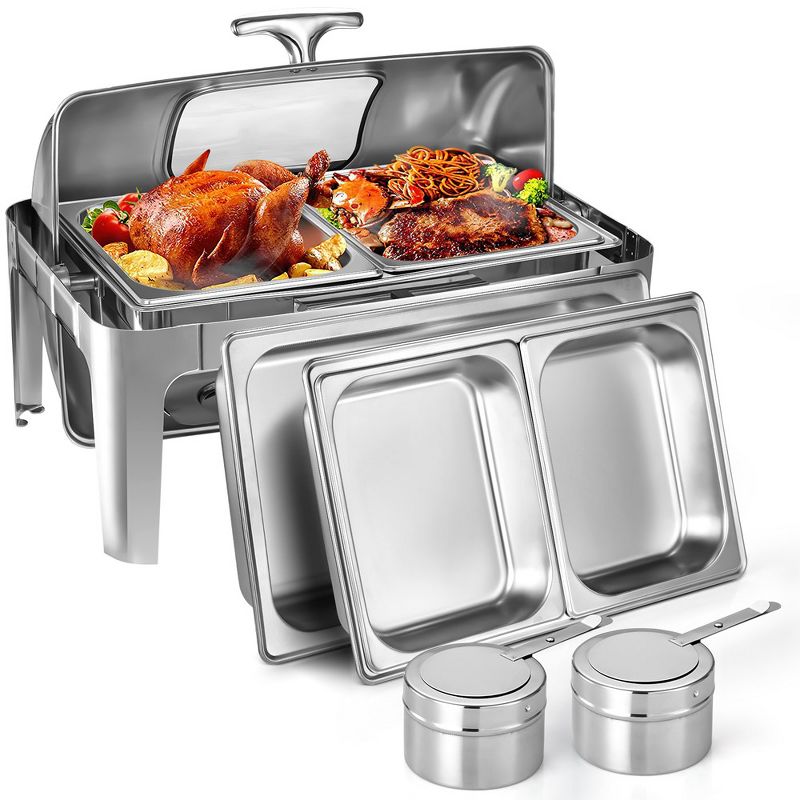 9QT Chafing Dish Buffet Set, Buffet Servers and Warmers with Soft-Closing Visible Lid, 1 of 9