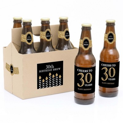 Big Dot of Happiness Adult 30th Birthday - Gold - Birthday Party Decorations for Women and Men - 6 Beer Bottle Label Stickers and 1 Carrier